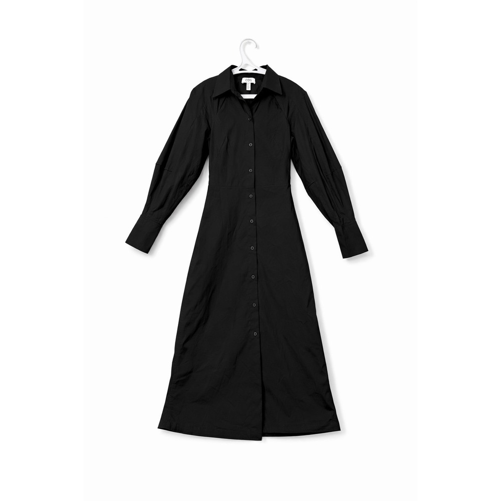 COS Navy Tailored Long Sleeve Button Down Midi Shirt Dress Medium
